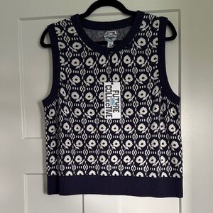 Future Collective Navy and White Sweater Vest Reese Blutstein XL floral